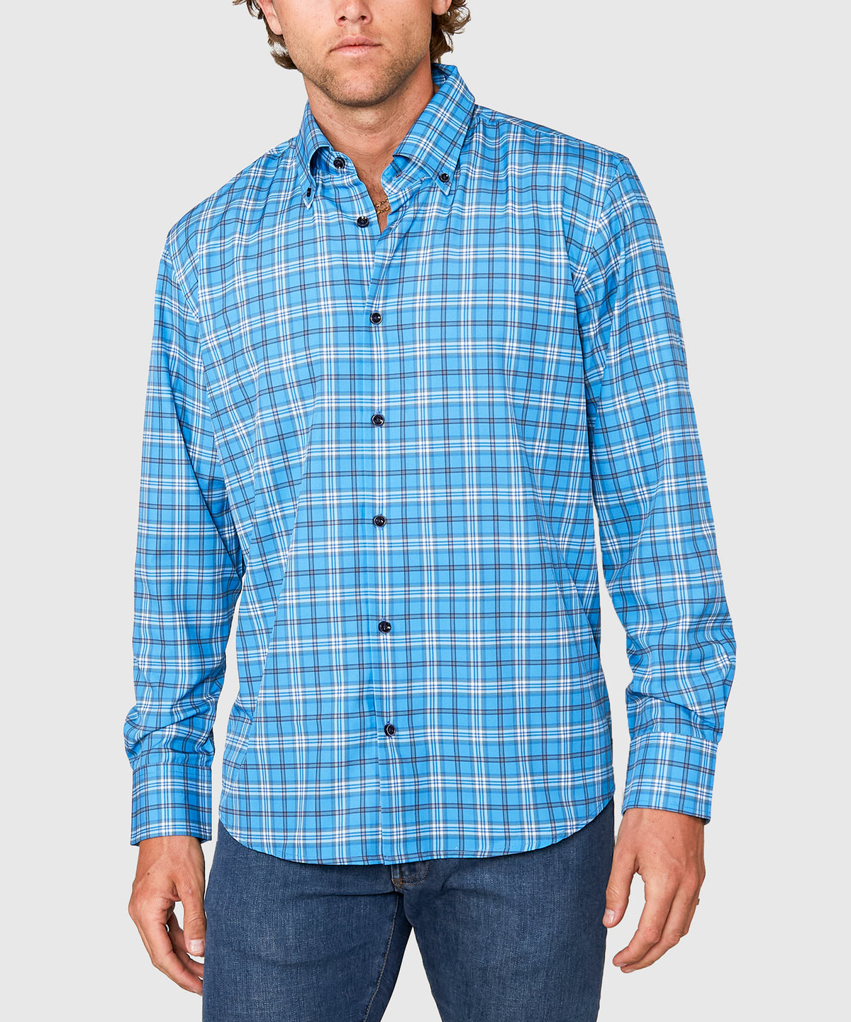 Westport No-Tuck Long Sleeve Button Down Collar Plaid Stretch Performance Sport Shirt, Men's Big & Tall