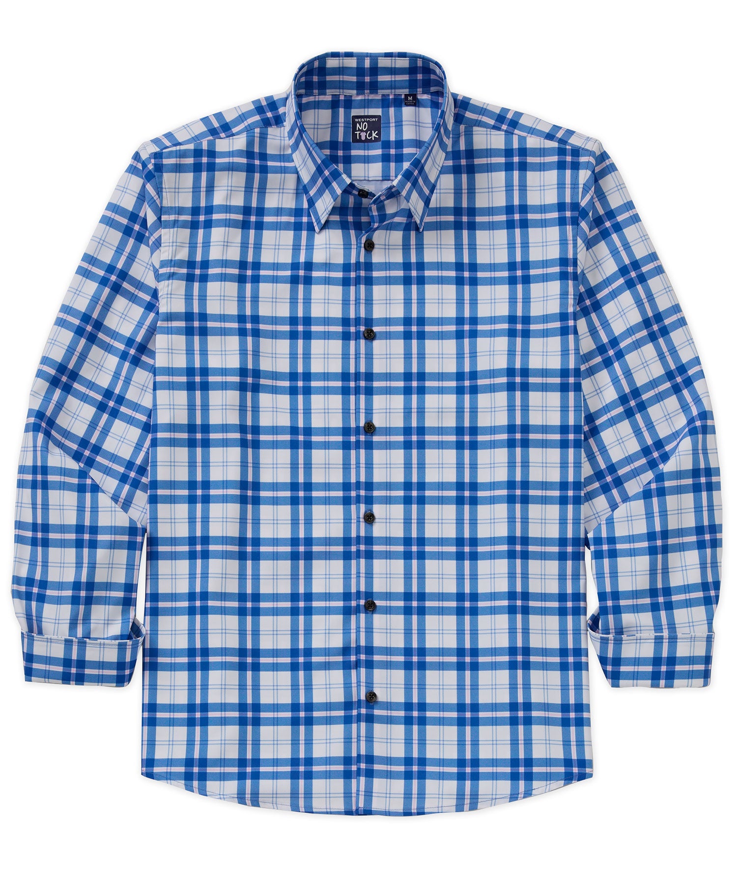Westport No-Tuck Big & Tall Button Down Blue/White Plaid Shirt