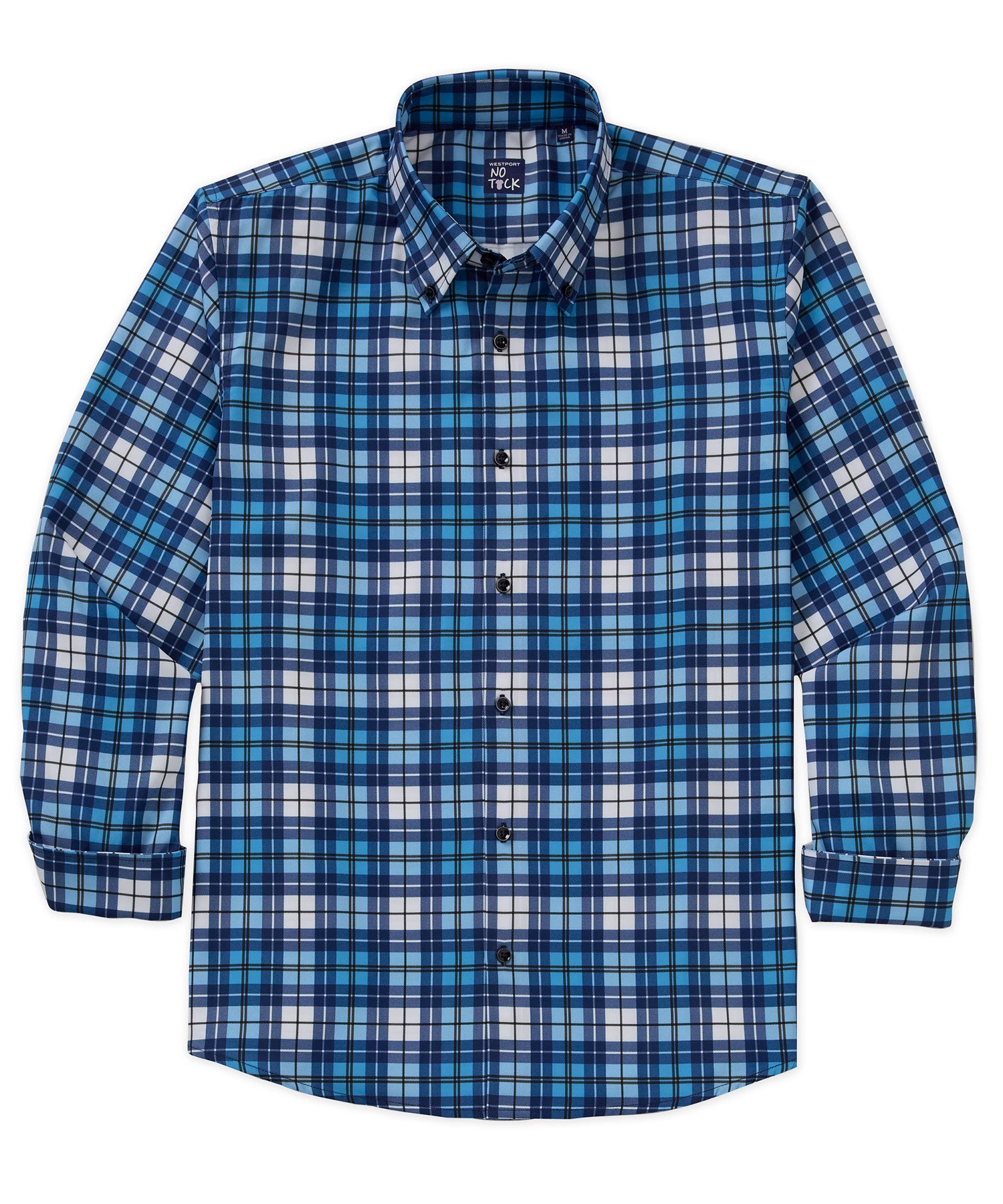 Men's Big & Tall Westport No-Tuck Long Sleeve Button Down Collar Plaid Stretch Performance Sport Shirt Light Blue / 3XB Men's Big & Tall Westport No-Tuck Long Sleeve Button Down Collar Plaid Stretch Performance Sport Shirt Light Blue / 3XB