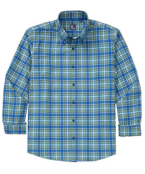 Men's Big & Tall Westport No-Tuck Long Sleeve Button Down Collar Plaid Stretch Performance Sport Shirt Green/Blue / 3XMT