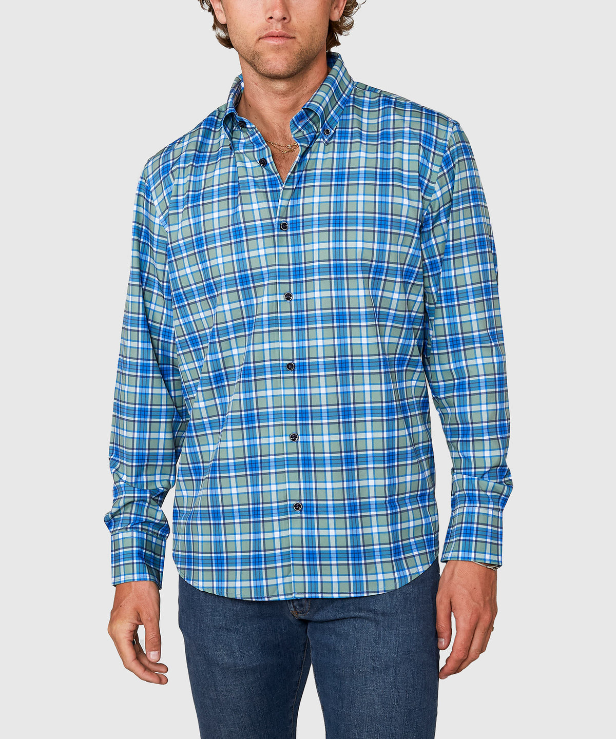 Westport No-Tuck Long Sleeve Button Down Collar Plaid Stretch Performance Sport Shirt, Men's Big & Tall