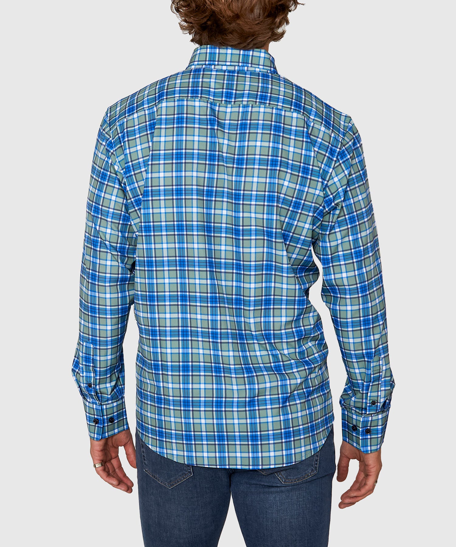 plaid dress shirt Men's Big & Tall Westport No-Tuck Long Sleeve Button Down Collar Plaid Stretch Performance Sport Shirt Green/Blue / 3XMT