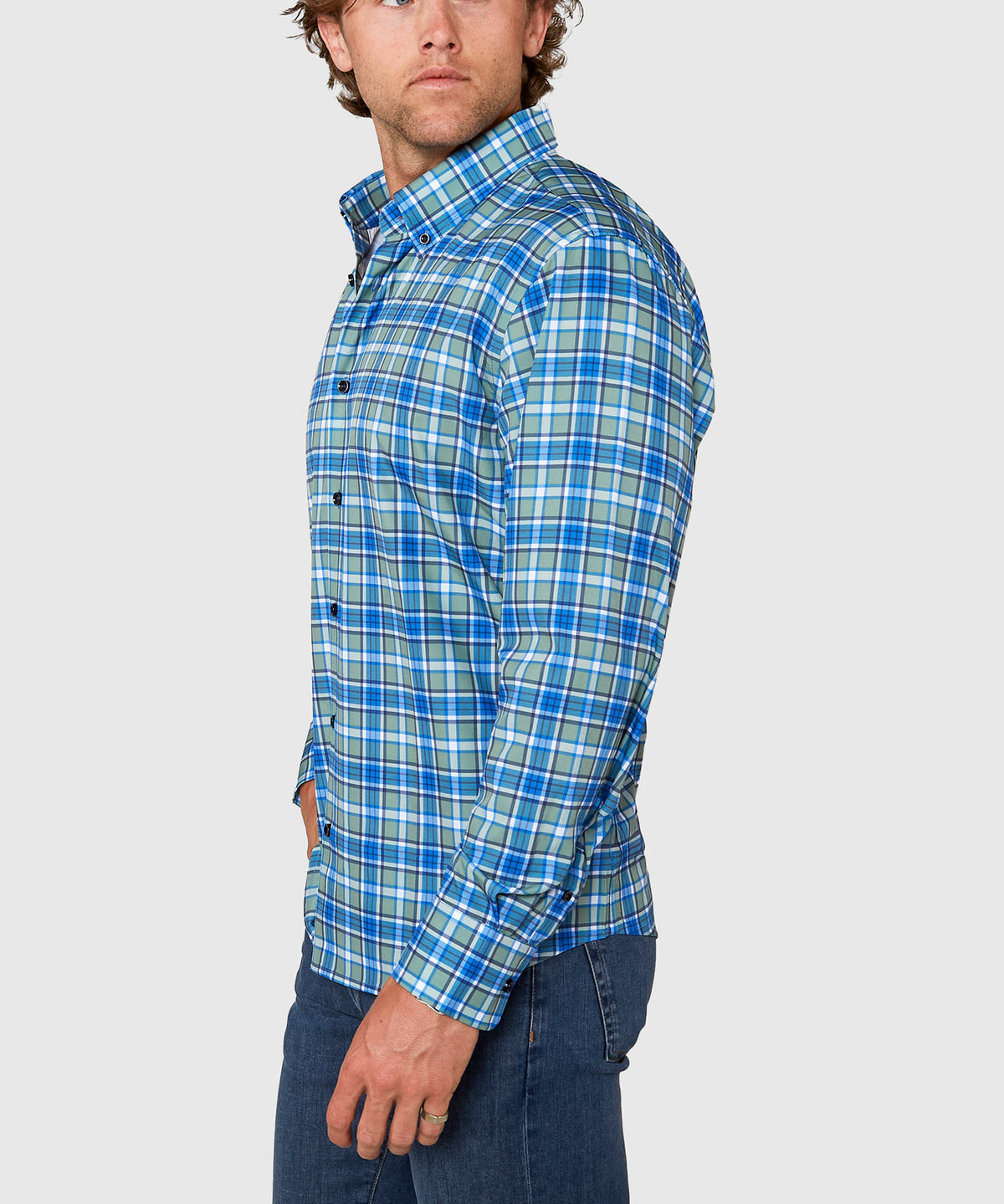 Westport No-Tuck Long Sleeve Button Down Collar Plaid Stretch Performance Sport Shirt, Men's Big & Tall