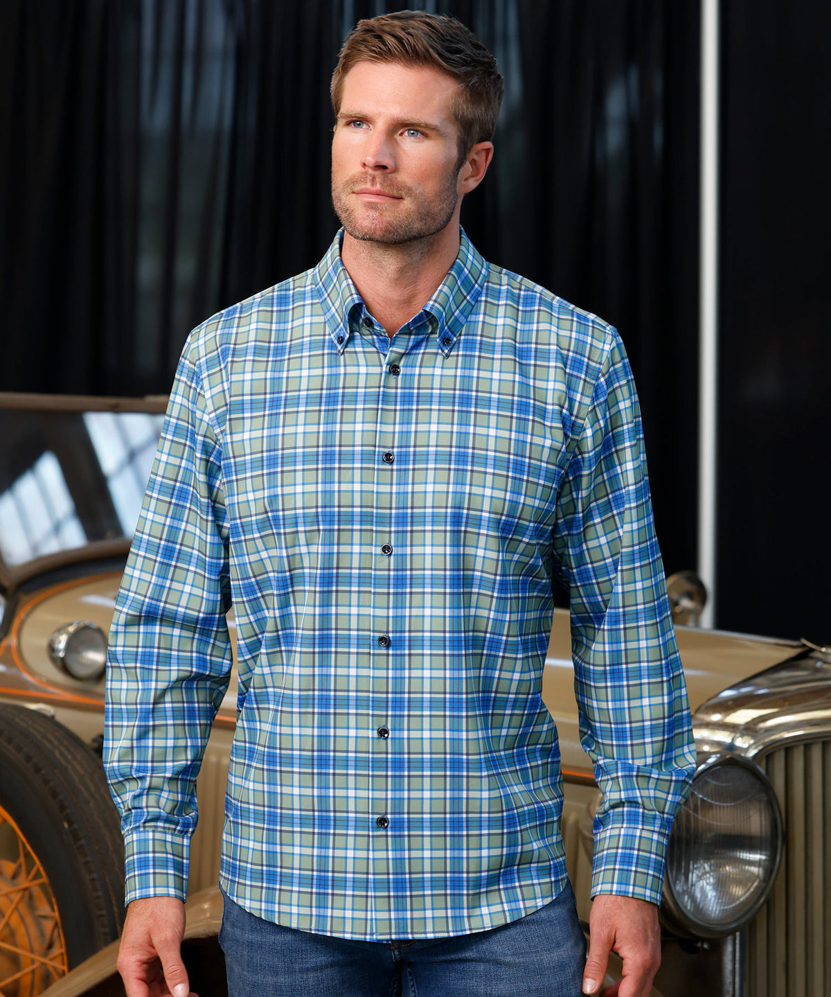 Westport No-Tuck Long Sleeve Button Down Collar Plaid Stretch Performance Sport Shirt, Men's Big & Tall