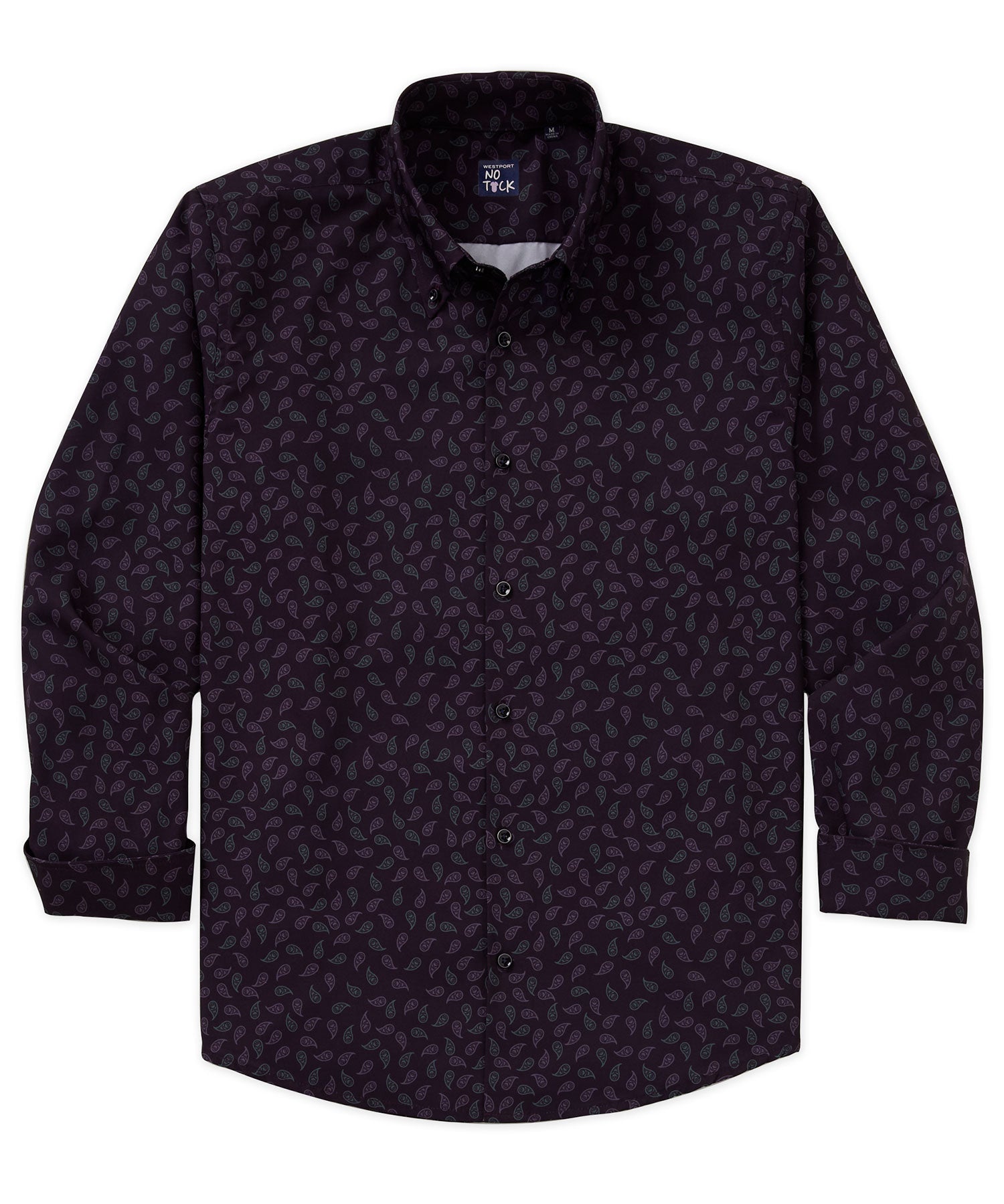Westport No-Tuck Long Sleeve Button Down Collar Paisley Print Stretch Performance Sport Shirt