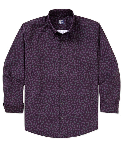 Westport No-Tuck Long Sleeve Button Down Collar Paisley Print Stretch Performance Sport Shirt, Men's Big & Tall