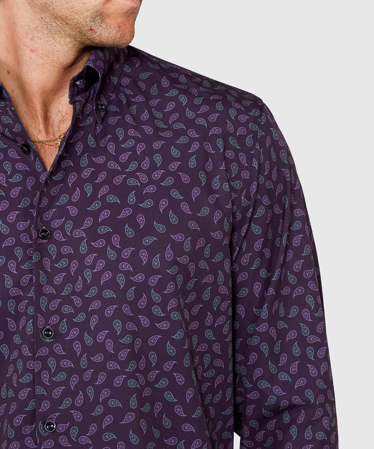 Westport No-Tuck Long Sleeve Button Down Collar Paisley Print Stretch Performance Sport Shirt, Men's Big & Tall