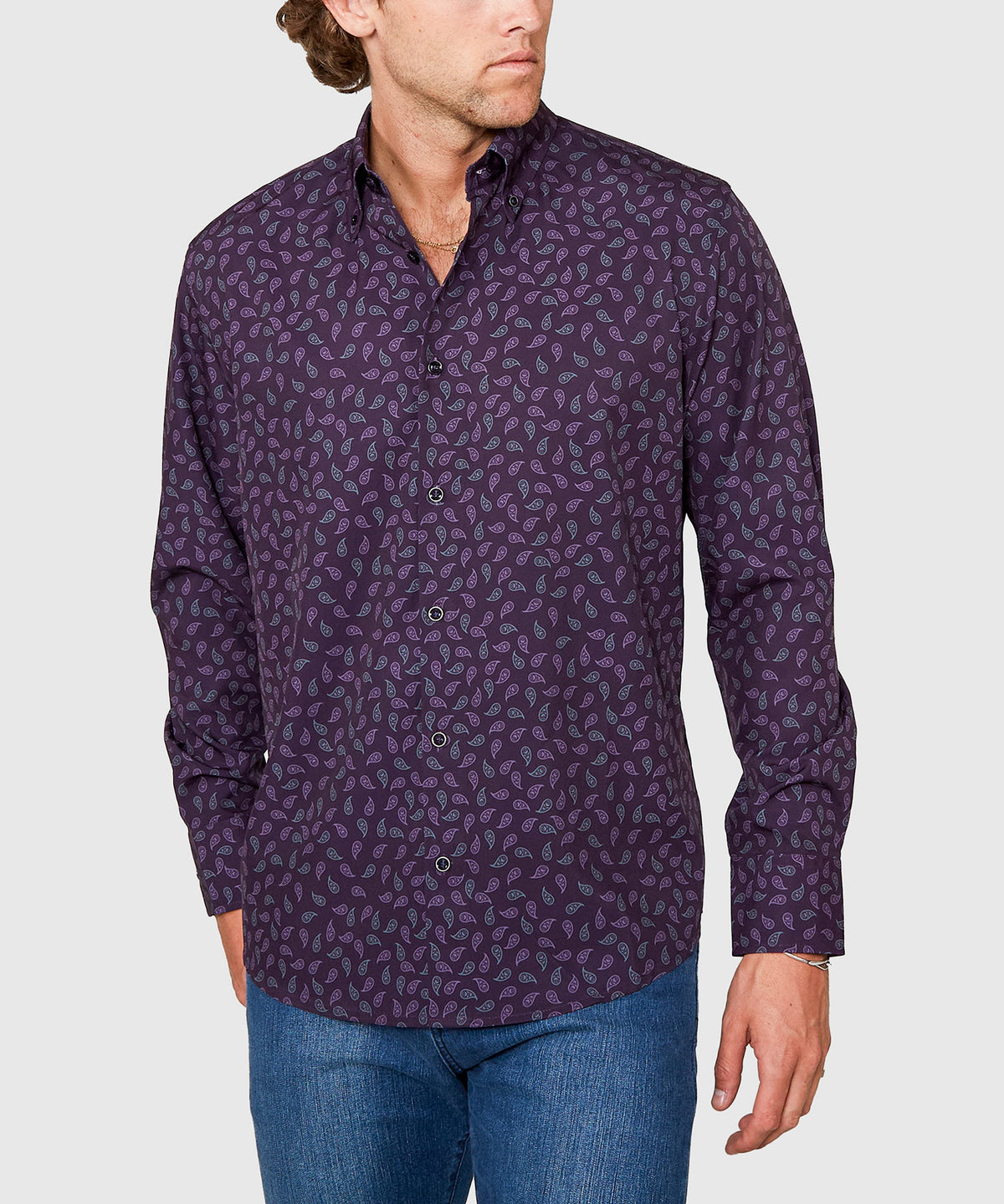Westport No-Tuck Long Sleeve Button Down Collar Paisley Print Stretch Performance Sport Shirt, Men's Big & Tall