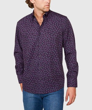 Westport No-Tuck Long Sleeve Button Down Collar Paisley Print Stretch Performance Sport Shirt