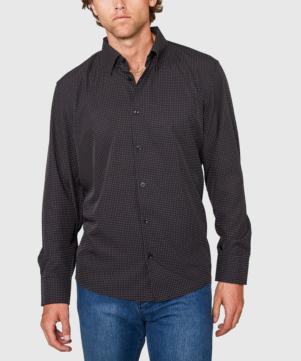 Westport No-Tuck Long Sleeve Button Under Spread Collar Mini Dot Stretch Performance Sport Shirt, Men's Big & Tall