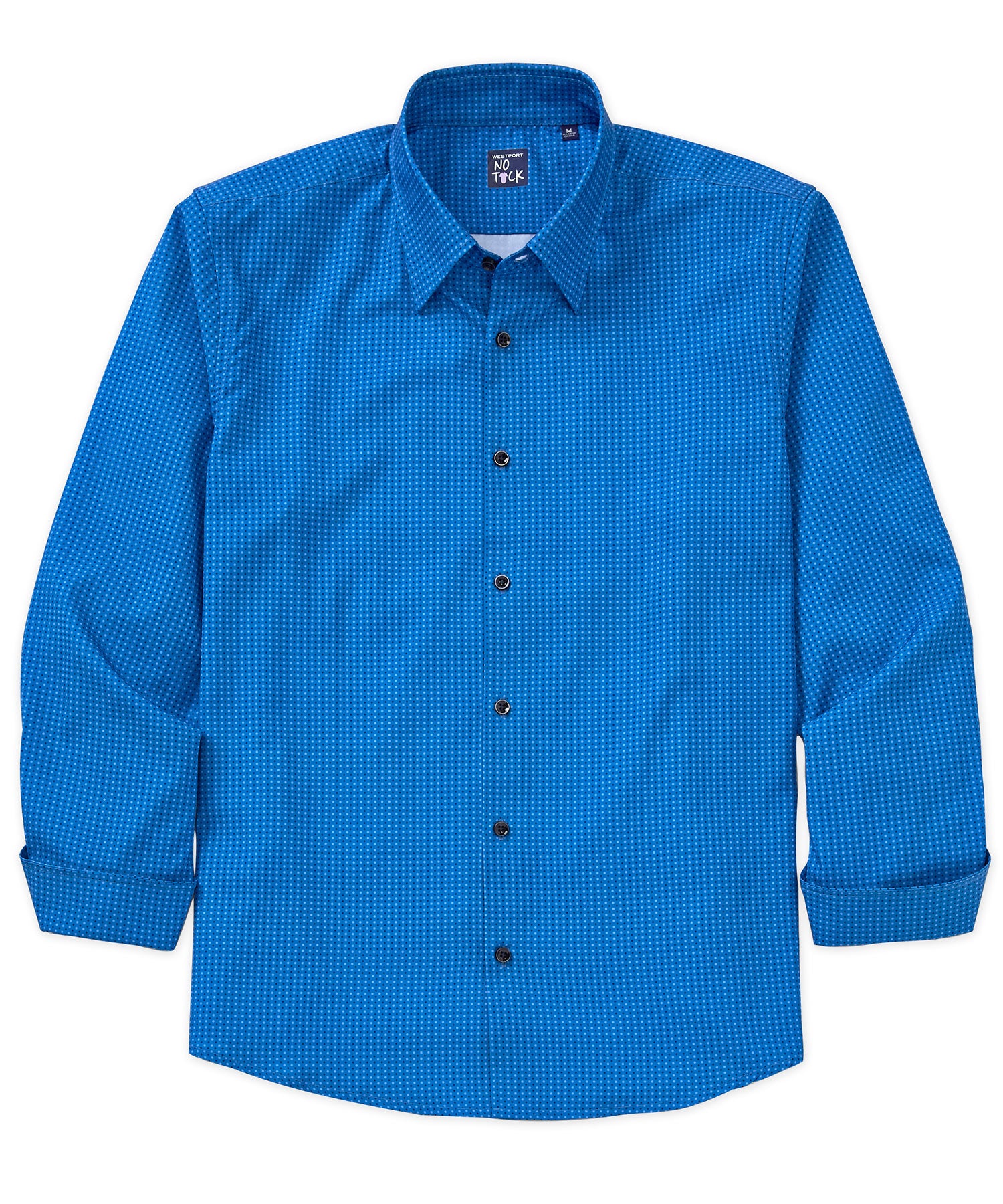 Westport No-Tuck Long Sleeve Button Under Spread Collar Geo Print Stretch Performance Sport Shirt, Men's Big & Tall