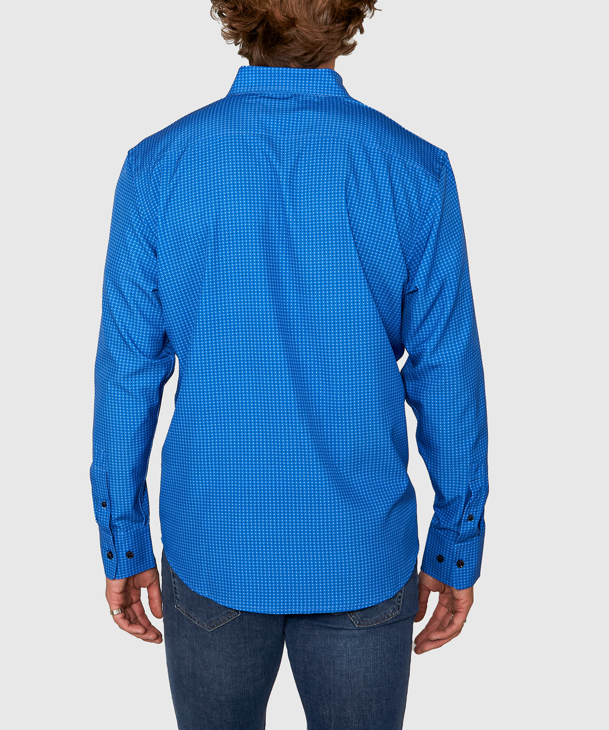 Westport No-Tuck Long Sleeve Button Under Spread Collar Geo Print Stretch Performance Sport Shirt, Men's Big & Tall