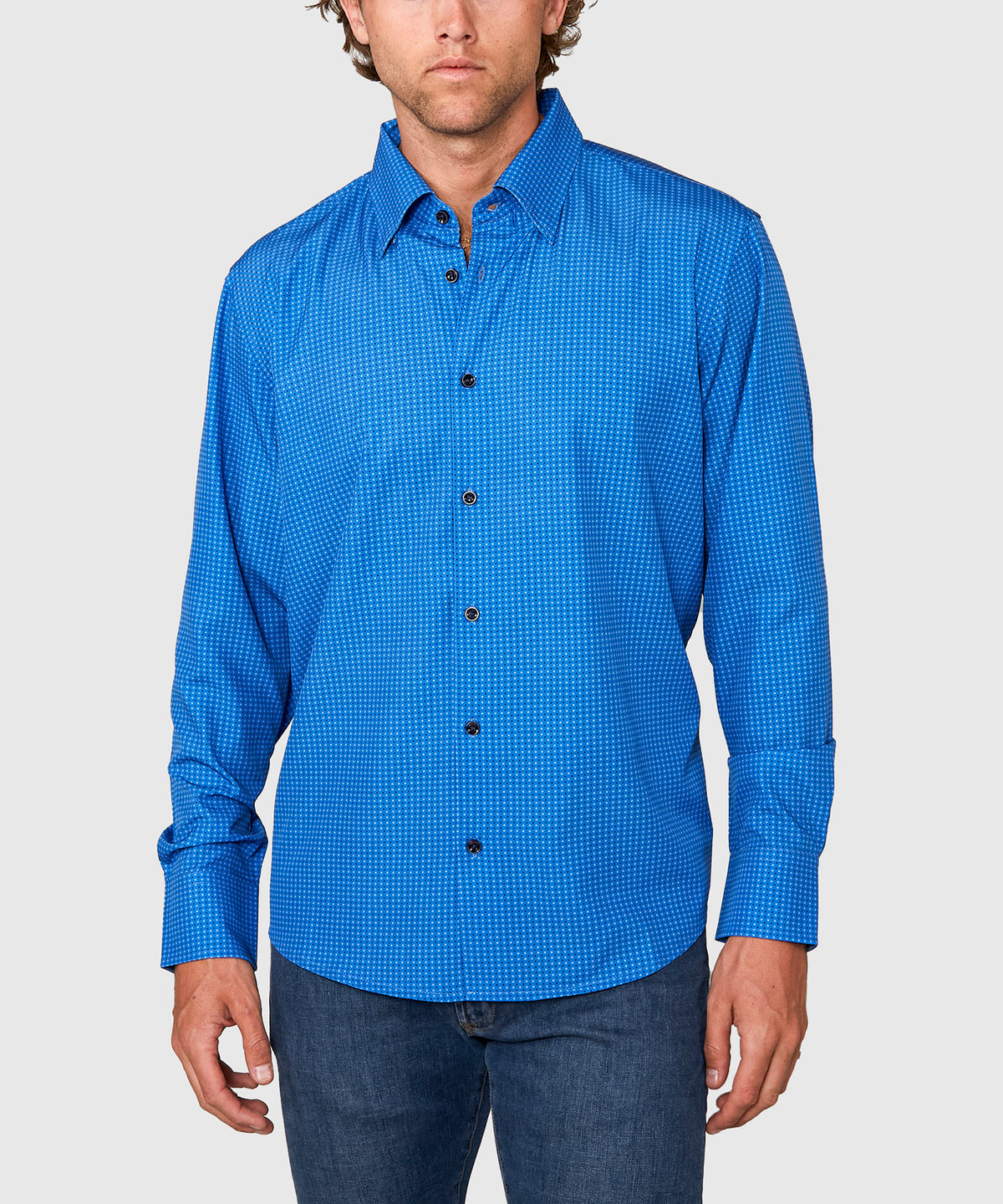 Westport No-Tuck Long Sleeve Button Under Spread Collar Geo Print Stretch Performance Sport Shirt, Men's Big & Tall