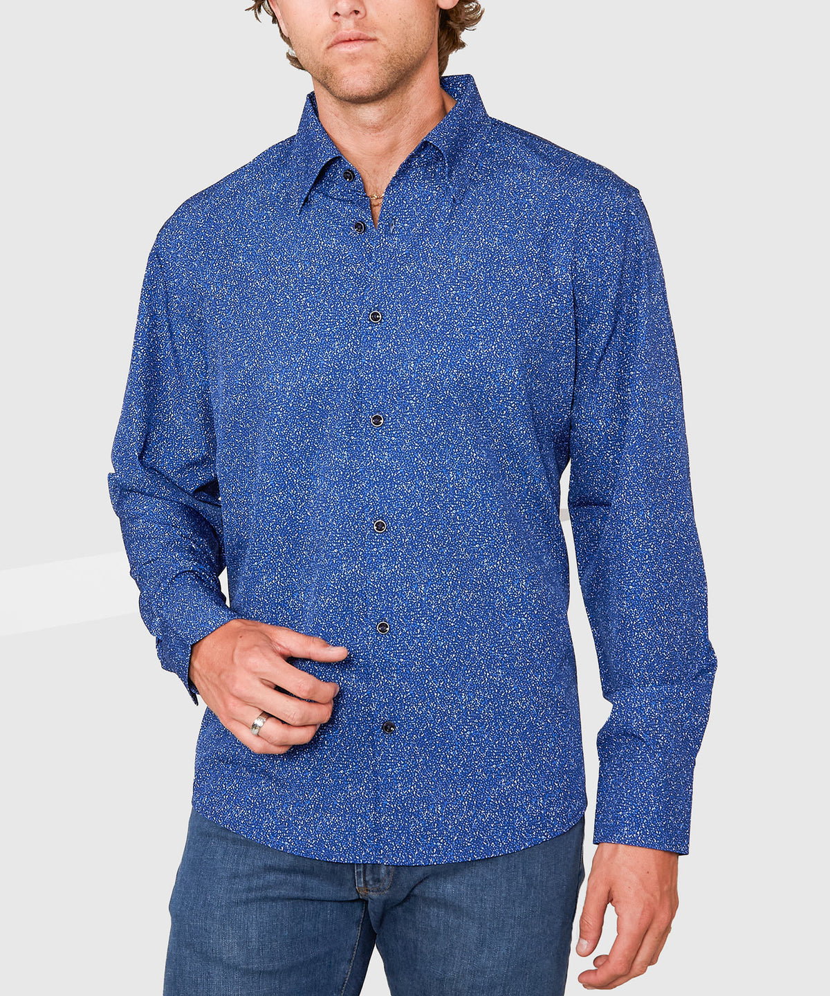 Westport No-Tuck Long Sleeve Button Under Spread Collar Abstract Print Stretch Performance Sport Shirt, Men's Big & Tall