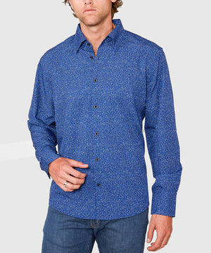 Westport No-Tuck Long Sleeve Button Under Spread Collar Abstract Print Stretch Performance Sport Shirt