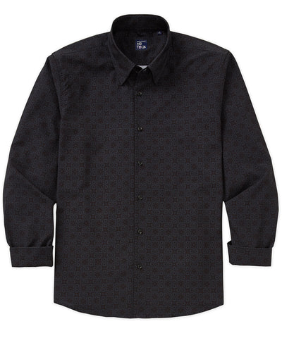 Westport No-Tuck Long Sleeve Button Under Spread Collar Geo Print Stretch Performance Sport Shirt, Men's Big & Tall