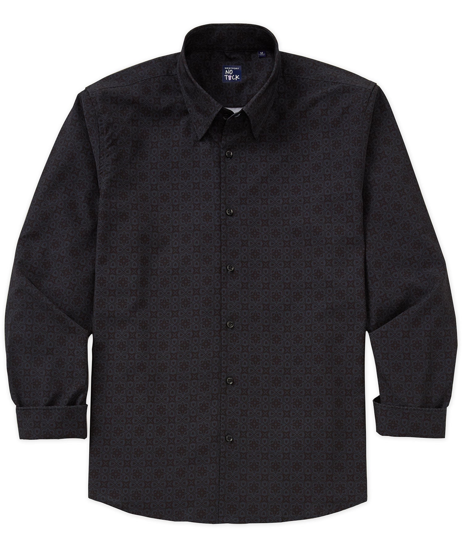 Westport No-Tuck Long Sleeve Button Under Spread Collar Geo Print Stretch Performance Sport Shirt, Men's Big & Tall