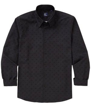 Westport No-Tuck Long Sleeve Button Under Spread Collar Geo Print Stretch Performance Sport Shirt