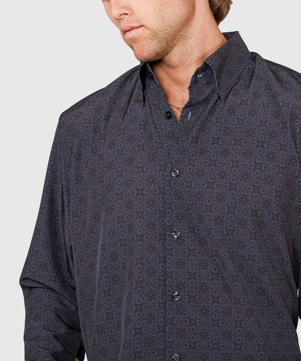 Westport No-Tuck Long Sleeve Button Under Spread Collar Geo Print Stretch Performance Sport Shirt, Men's Big & Tall
