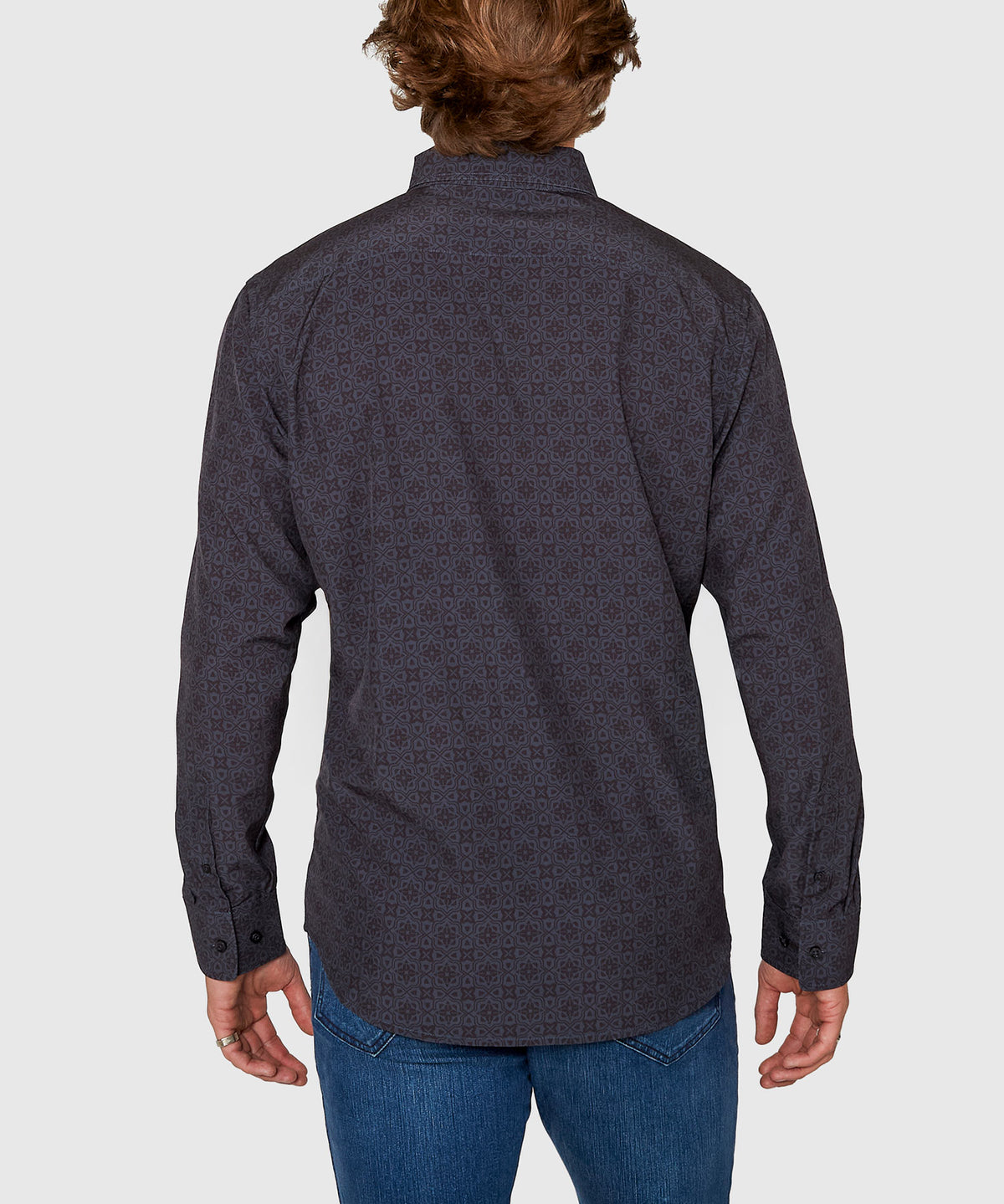 Westport No-Tuck Long Sleeve Button Under Spread Collar Geo Print Stretch Performance Sport Shirt, Men's Big & Tall