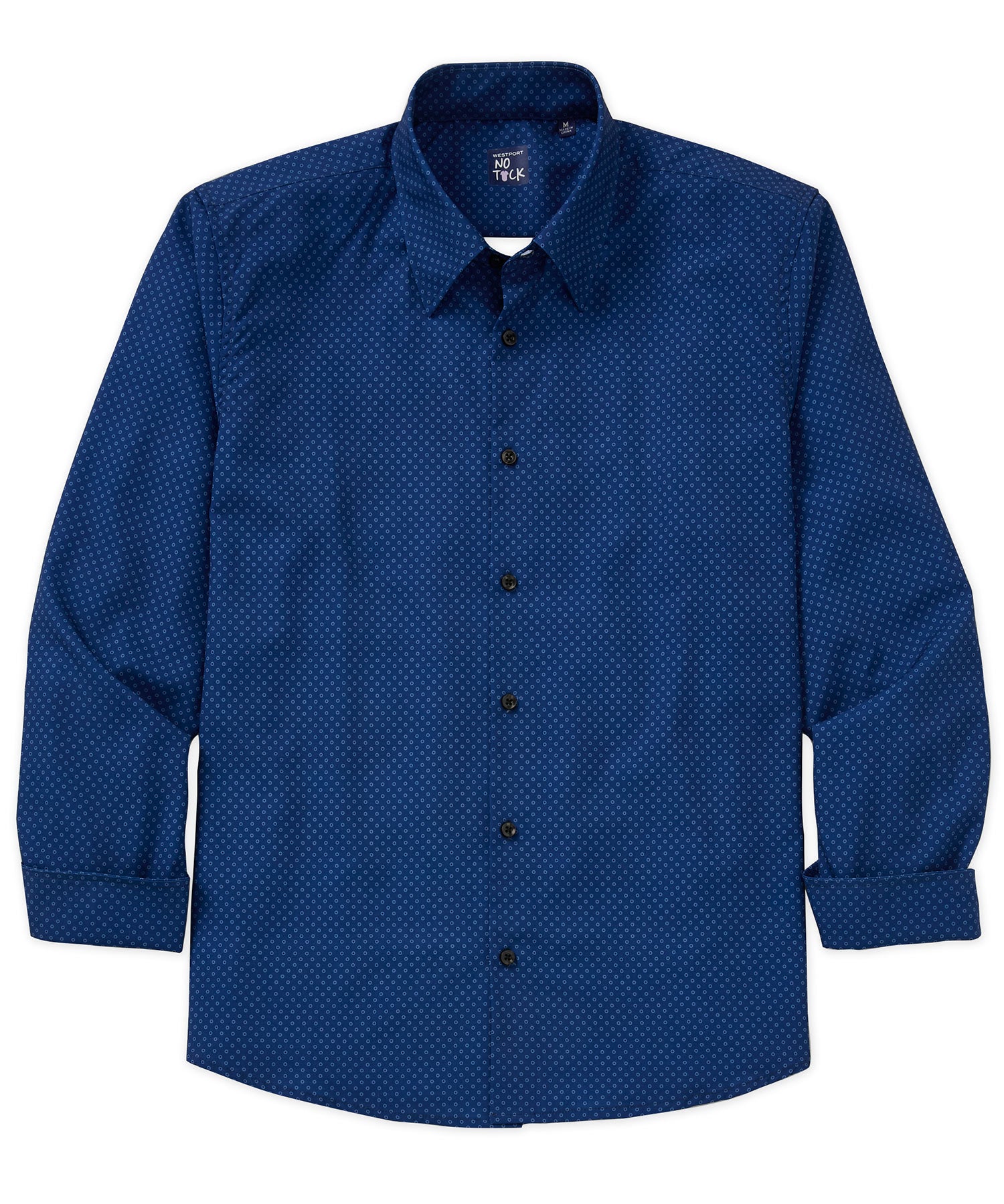 Westport No-Tuck Long Sleeve Button Under Spread Collar Open Dots Stretch Performance Sport Shirt