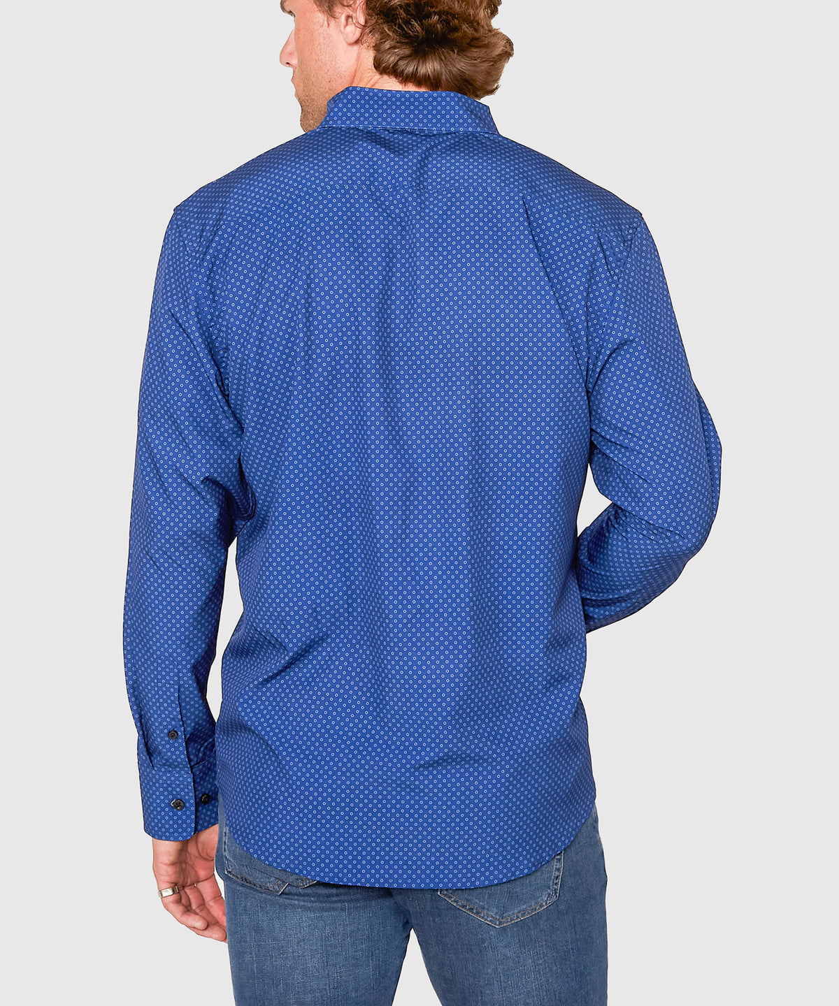 Westport No-Tuck Long Sleeve Button Under Spread Collar Open Dots Stretch Performance Sport Shirt, Men's Big & Tall