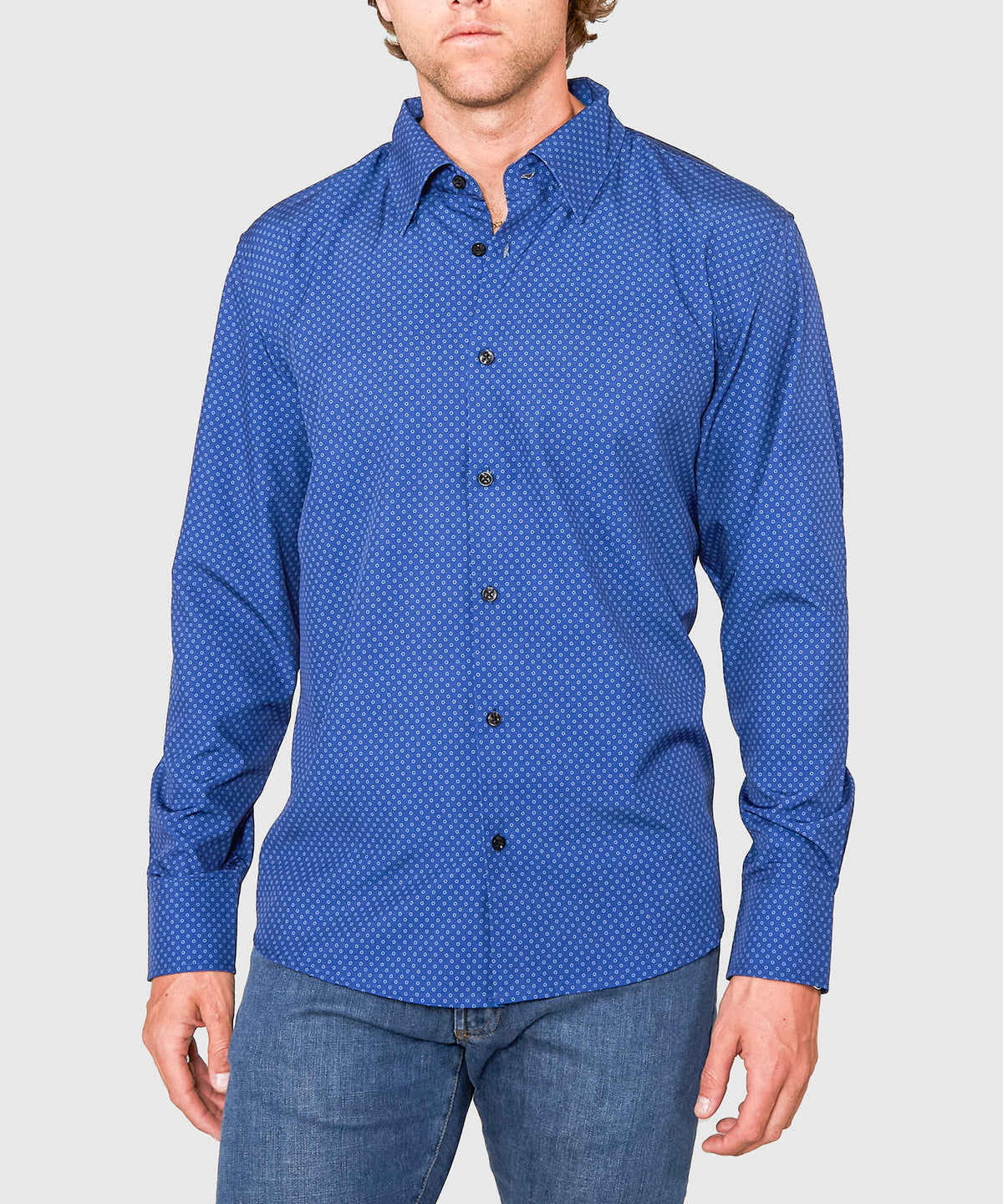 Westport No-Tuck Long Sleeve Button Under Spread Collar Open Dots Stretch Performance Sport Shirt, Men's Big & Tall