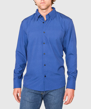 Westport No-Tuck Long Sleeve Button Under Spread Collar Open Dots Stretch Performance Sport Shirt