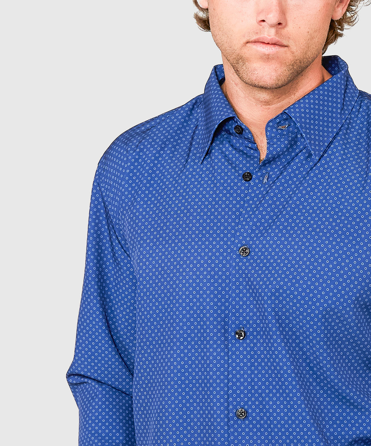 Westport No-Tuck Long Sleeve Button Under Spread Collar Open Dots Stretch Performance Sport Shirt, Men's Big & Tall