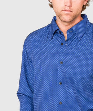 Westport No-Tuck Long Sleeve Button Under Spread Collar Open Dots Stretch Performance Sport Shirt