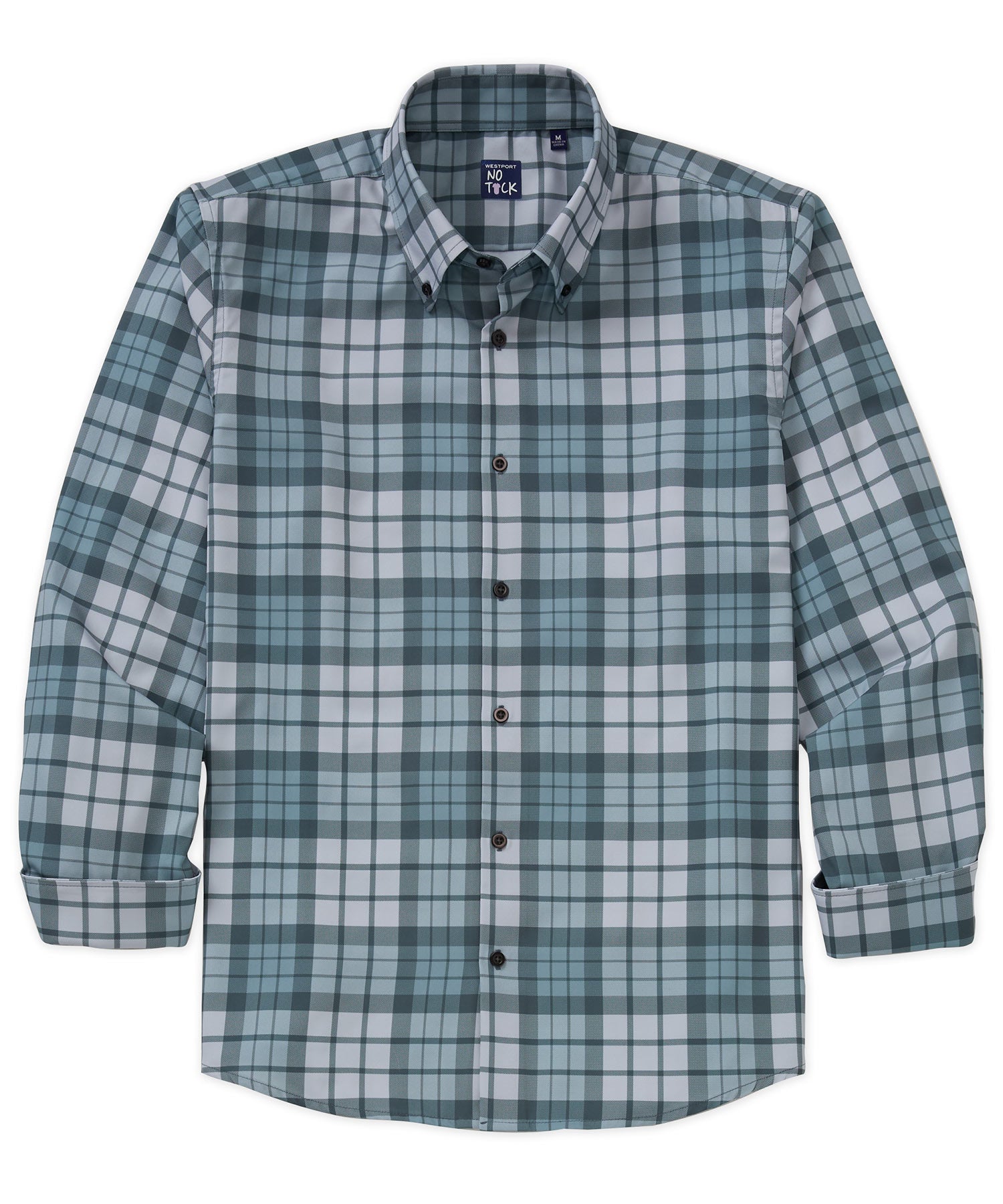 Men's Big & Tall Westport No-Tuck Long Sleeve Button Down Collar Plaid Stretch Performance Sport Shirt Grey / 2XB