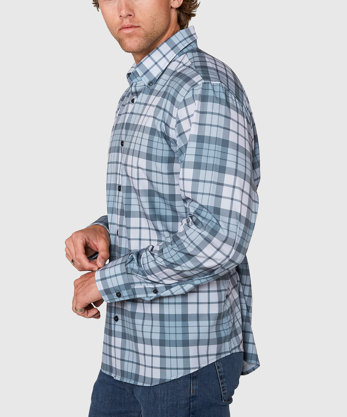 Westport No-Tuck Long Sleeve Button Down Collar Plaid Stretch Performance Sport Shirt, Men's Big & Tall