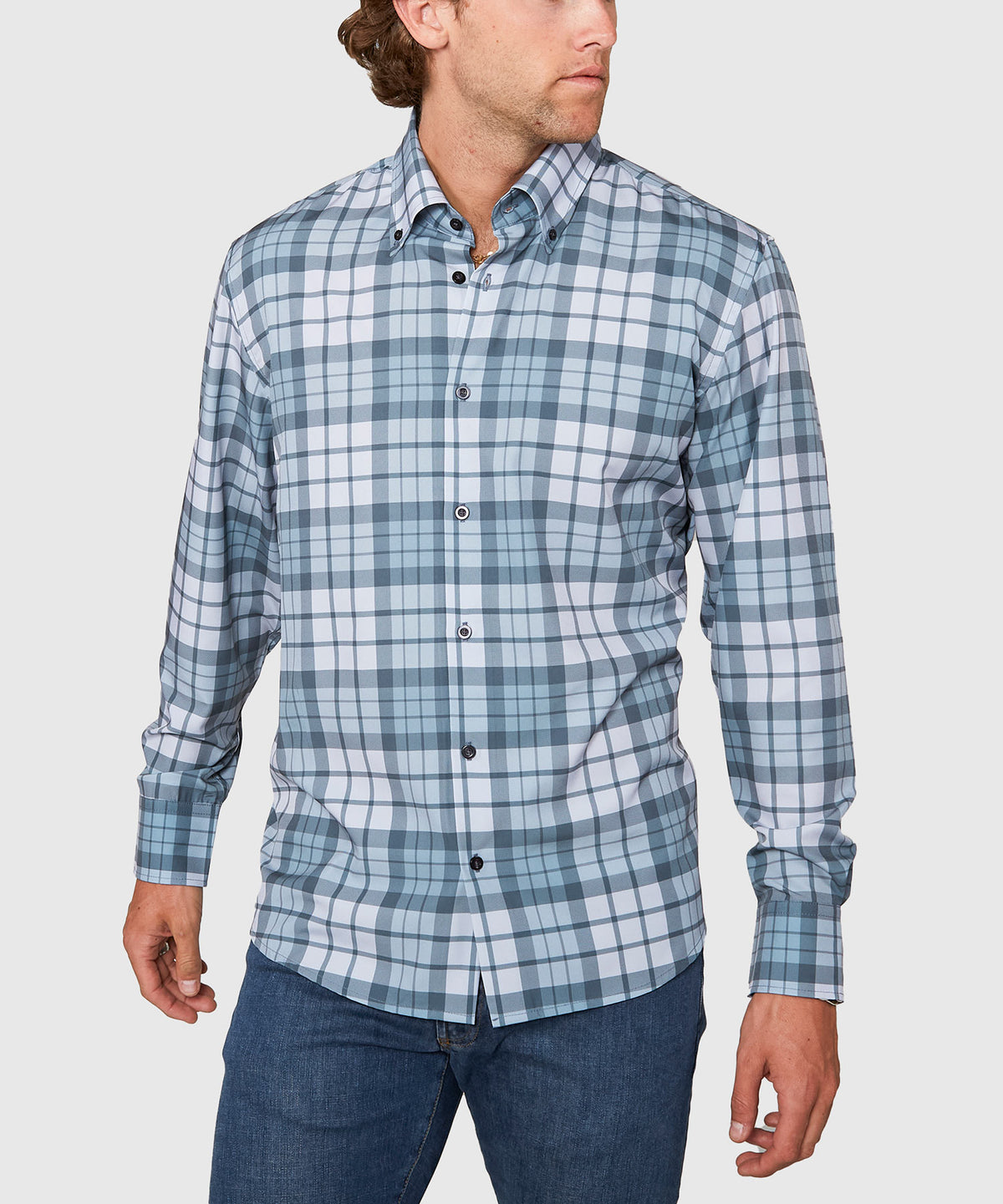 Westport No-Tuck Long Sleeve Button Down Collar Plaid Stretch Performance Sport Shirt, Men's Big & Tall