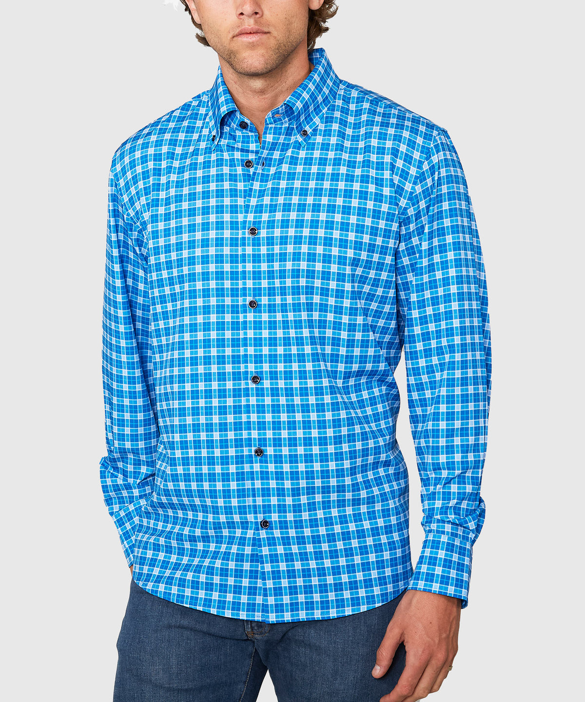 Westport No-Tuck Long Sleeve Button Down Collar Plaid Stretch Performance Sport Shirt, Men's Big & Tall