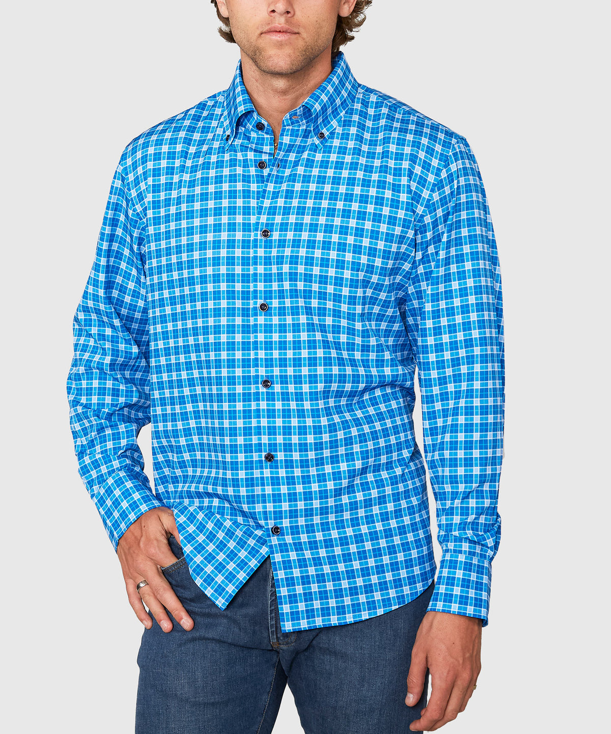 Westport No-Tuck Long Sleeve Button Down Collar Plaid Stretch Performance Sport Shirt, Men's Big & Tall