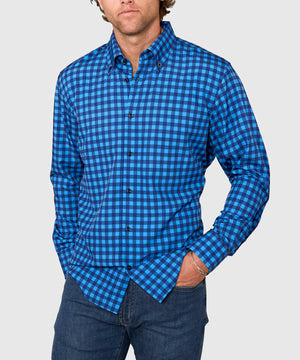 Westport No-Tuck Long Sleeve Button Down Collar Check Print Stretch Performance Sport Shirt