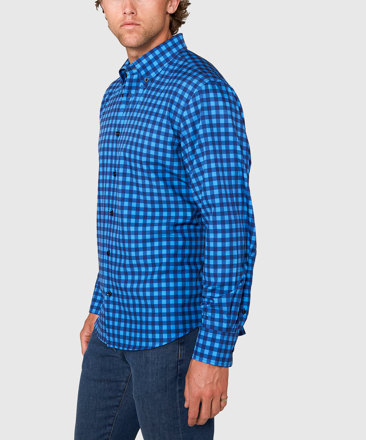Westport No-Tuck Long Sleeve Button Down Collar Check Print Stretch Performance Sport Shirt, Men's Big & Tall