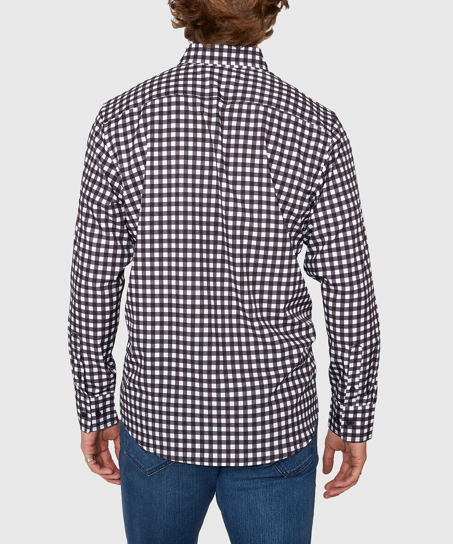 black gingham dress shirt long sleeve Men's White and Black Gingham Long Sleeve Dress Shirt, Stain Repellent, Wrinkle Resistant