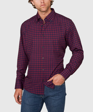 Westport No-Tuck Long Sleeve Button Down Collar Gingham Stretch Performance Sport Shirt