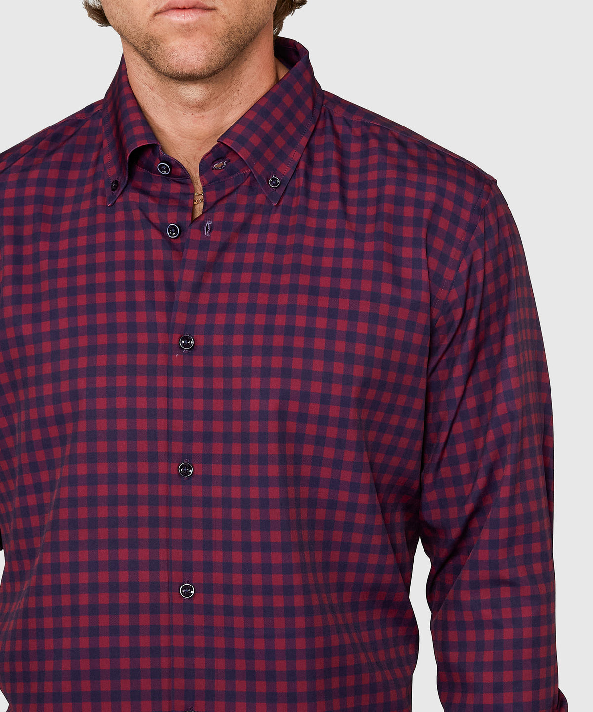 Westport No-Tuck Long Sleeve Button Down Collar Gingham Stretch Performance Sport Shirt, Men's Big & Tall