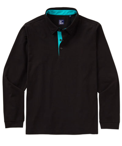 Westport No-Tuck Long Sleeve Stretch Cotton Rich Contrast Trim Placket Polo, Men's Big & Tall