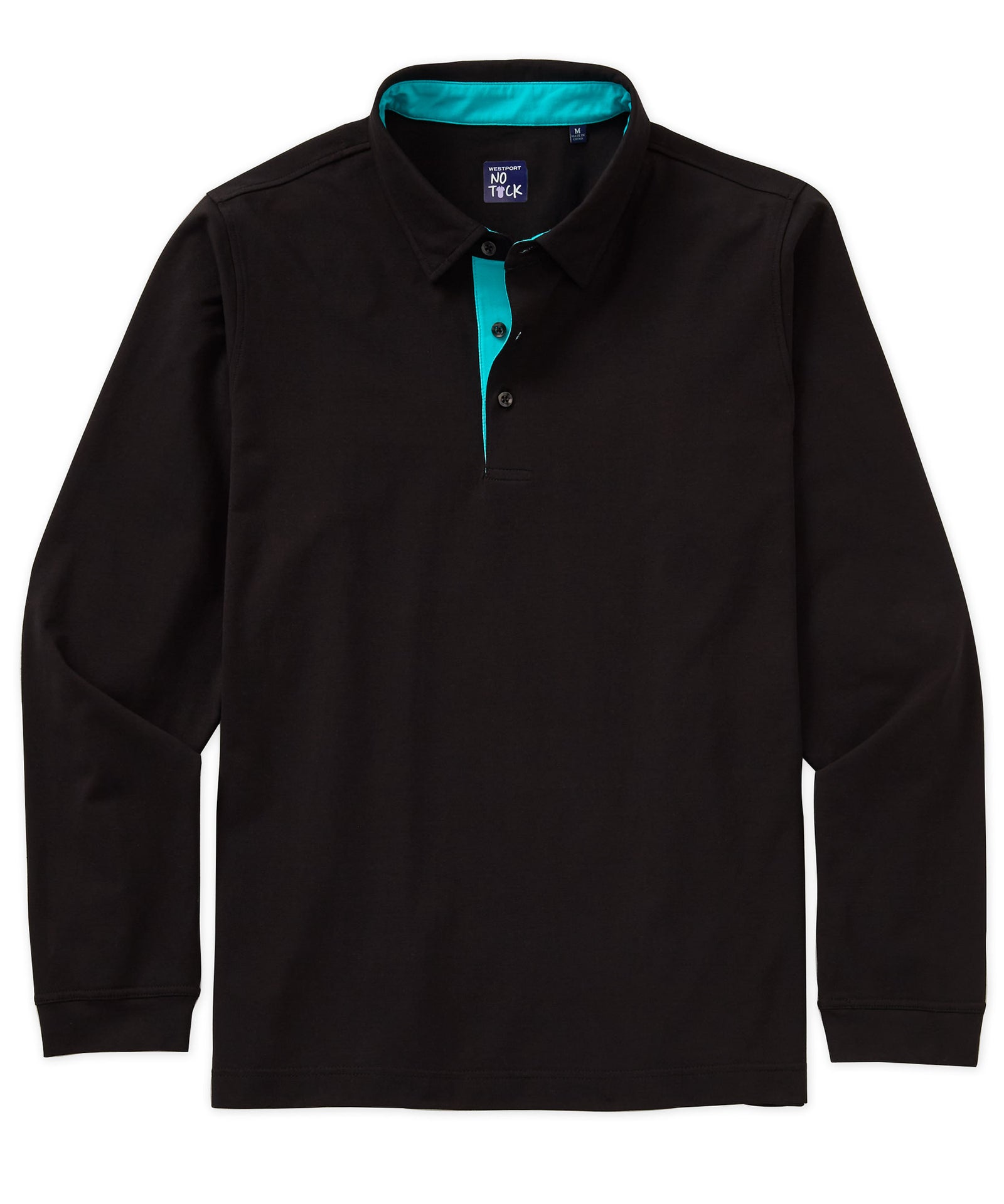 Westport No-Tuck Long Sleeve Stretch Cotton Rich Contrast Trim Placket Polo, Men's Big & Tall