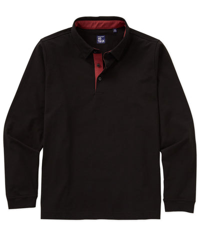 Westport No-Tuck Long Sleeve Stretch Cotton Rich Contrast Trim Placket Polo, Men's Big & Tall