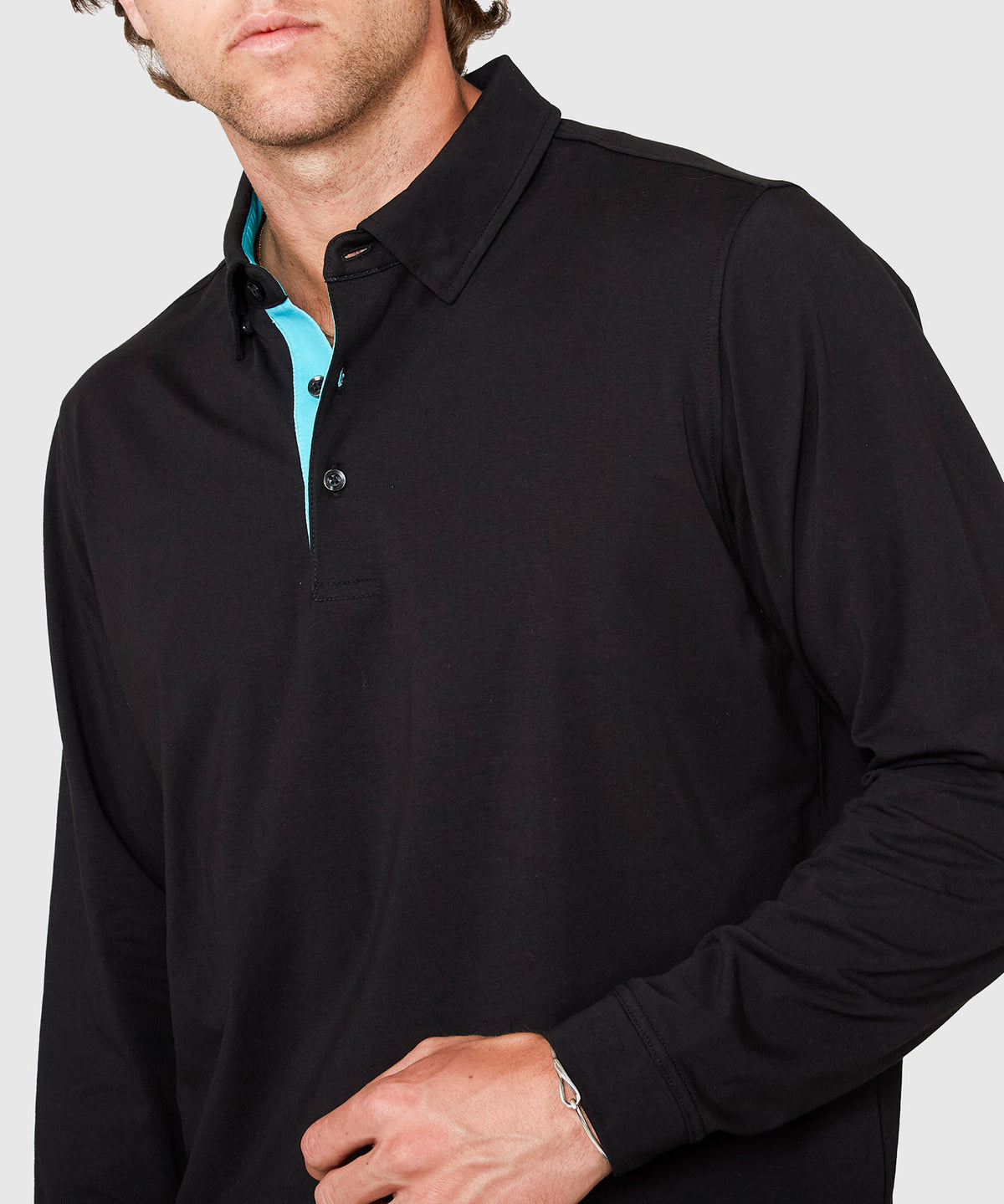 Westport No-Tuck Long Sleeve Stretch Cotton Rich Contrast Trim Placket Polo, Men's Big & Tall