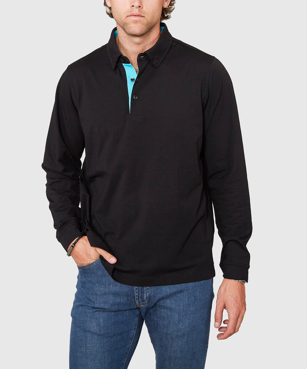 Westport No-Tuck Long Sleeve Stretch Cotton Rich Contrast Trim Placket Polo, Men's Big & Tall