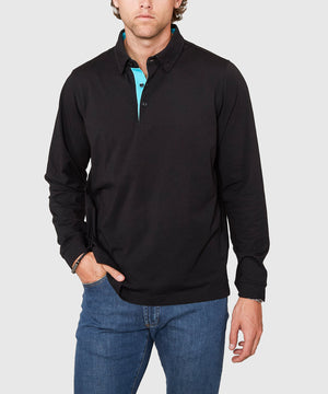 Westport No-Tuck Long Sleeve Stretch Cotton Rich Contrast Trim Placket Polo