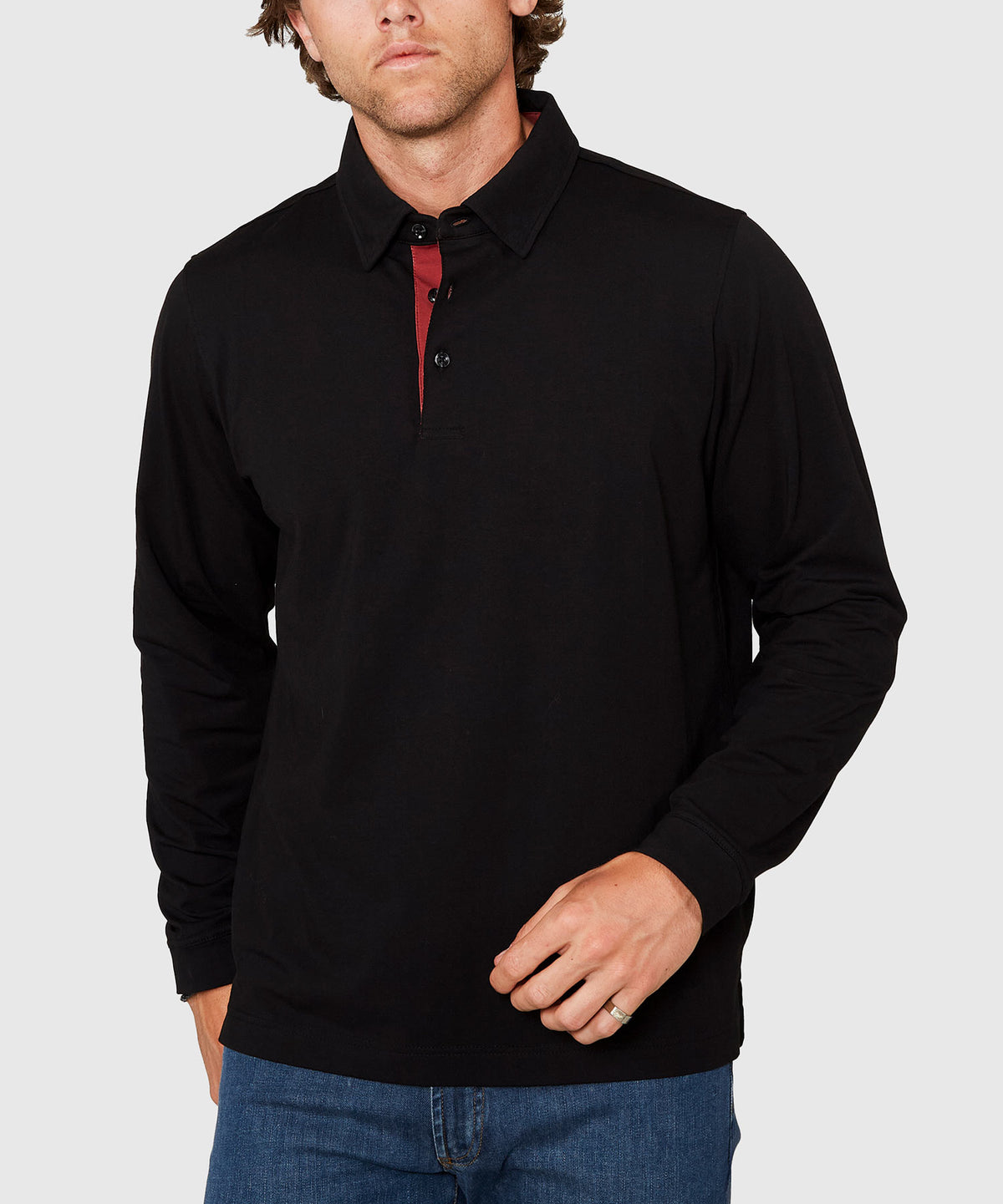 Westport No-Tuck Long Sleeve Stretch Cotton Rich Contrast Trim Placket Polo, Men's Big & Tall