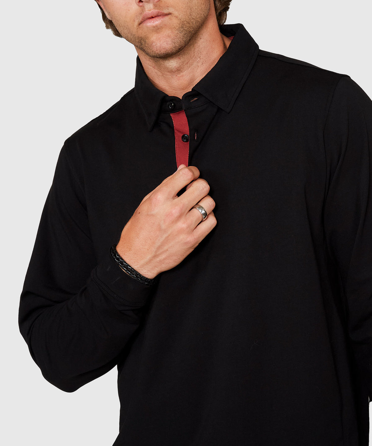 Westport No-Tuck Long Sleeve Stretch Cotton Rich Contrast Trim Placket Polo, Men's Big & Tall