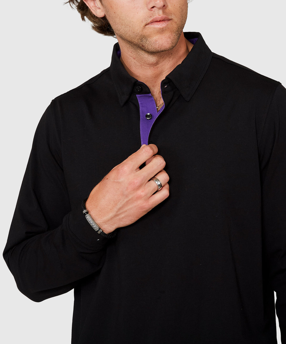 Westport No-Tuck Long Sleeve Stretch Cotton Rich Contrast Trim Placket Polo, Men's Big & Tall