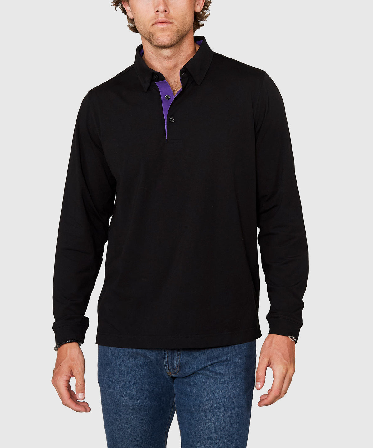 Westport No-Tuck Long Sleeve Stretch Cotton Rich Contrast Trim Placket Polo, Men's Big & Tall